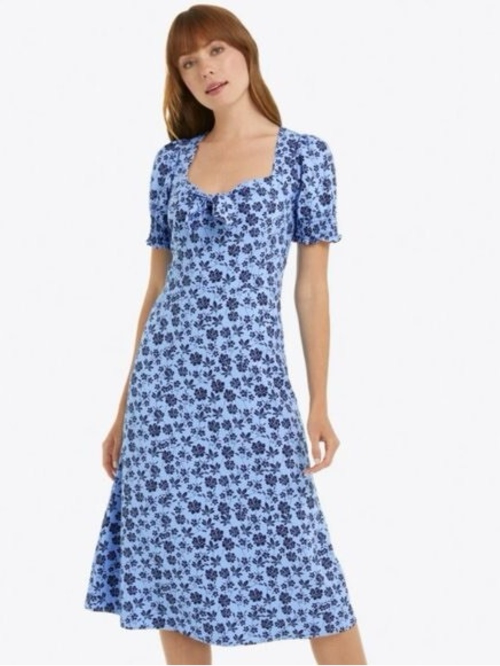 Draper James Blue Floral Square-Neck Midi Dress